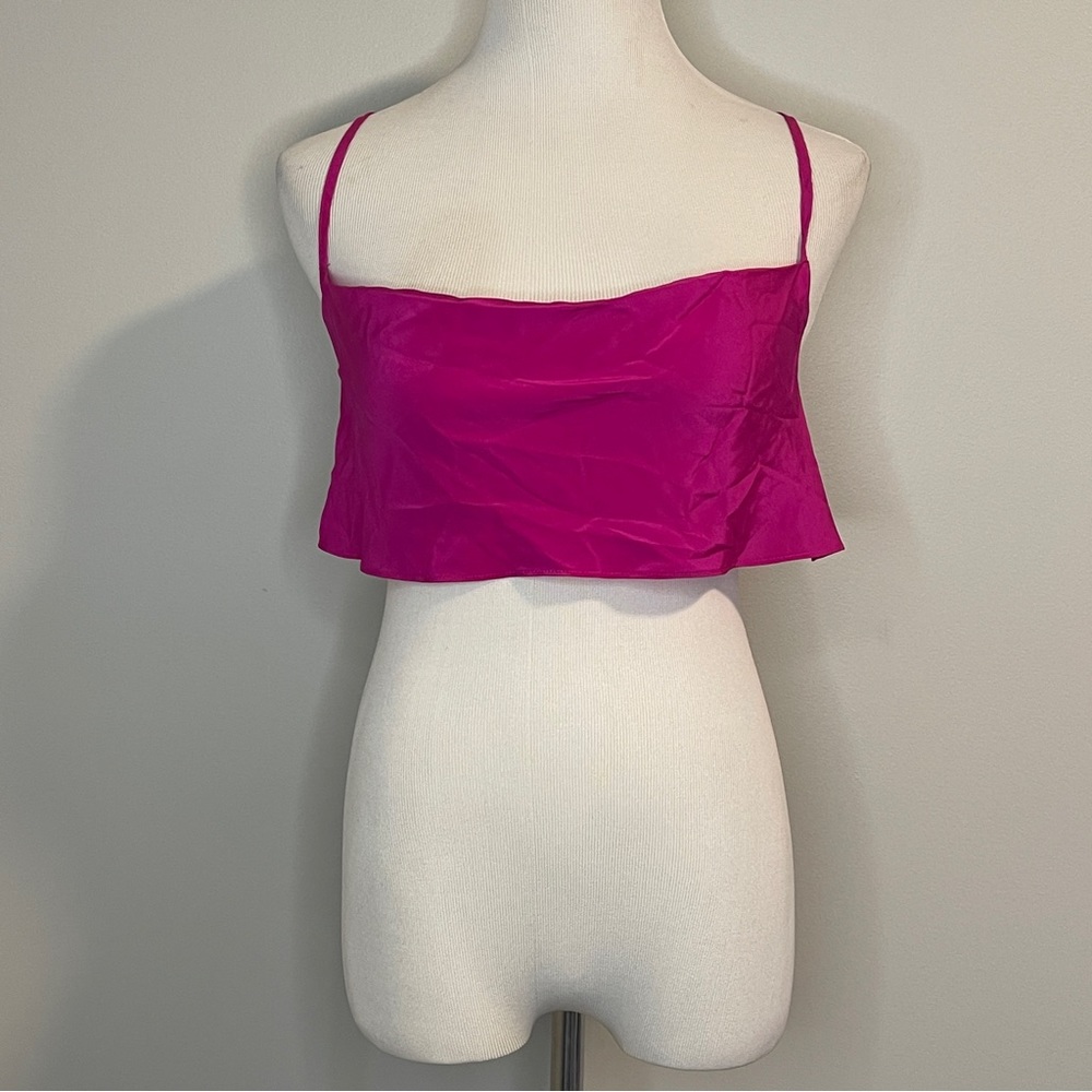Suzy Black Silk Top Fuchsia Pink Size S